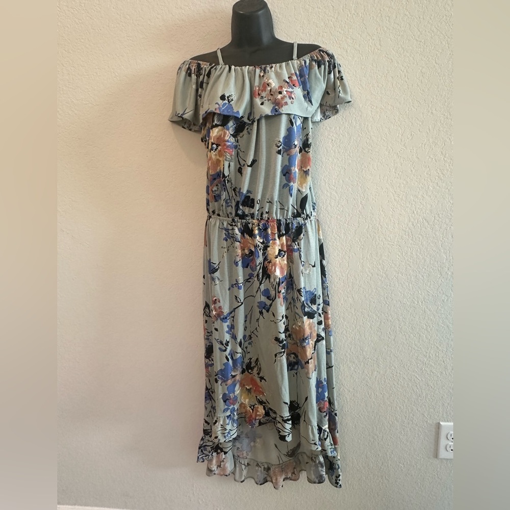 Lildy Womens Dress Size L XL Off Shoulder High Low Hem Floral Ruffle.